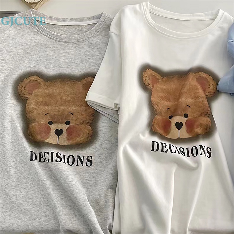 Áo Thun Tay Ngắn Cổ Tròn In Hình Gấu Hoạt Hình Dễ Thương Thời Trang Mùa Hè Cho Nữ