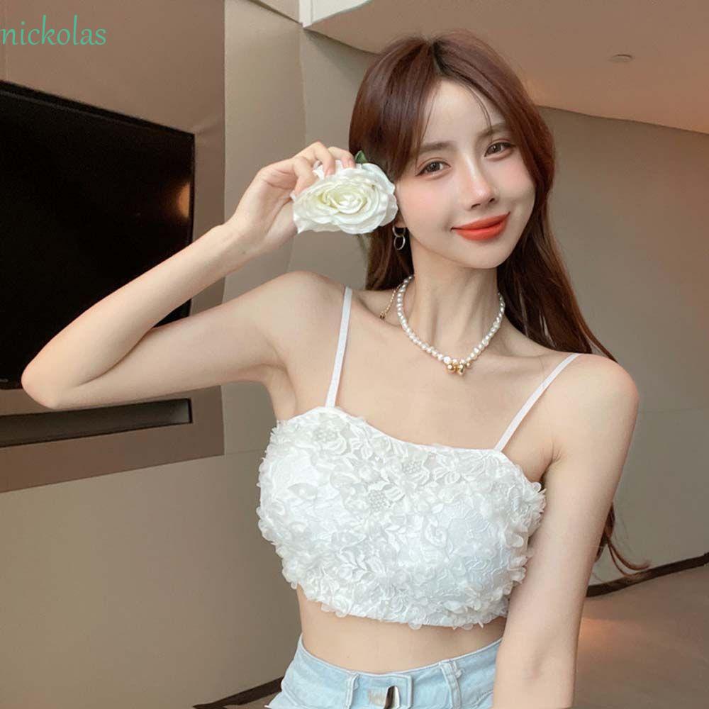 NICKOLAS Áo Lót Ren Hoa Hai Dây Hở Lưng Màu Trơn Thời Trang Cho Nữ