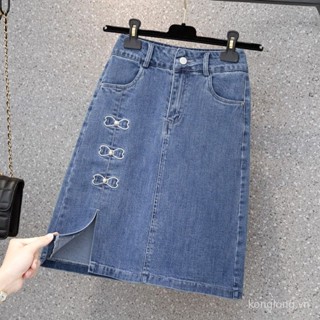   Phong Cách Mới   Hàng Có Sẵn  Chân Váy Denim Dáng Chữ a Dài Lưng Cao Xẻ Tà Dễ Phối Đồ 