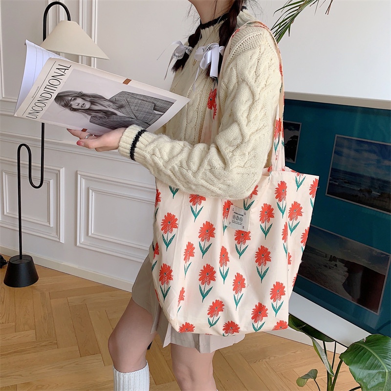 Túi Xách Canvas Cỡ Lớn Họa Tiết Hoa Phong Cách Phương Tây