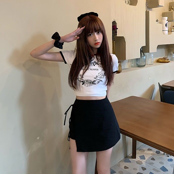 Áo Baby Tee Thun Croptop Nữ Eo Cao Tay Ngắn Màu Sắc Tương Phản Phong Cách Retro Mỹ Thời Trang Mùa Hè Dành Cho Nữ