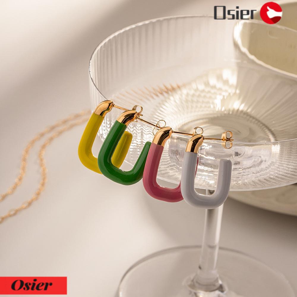 OSIER1 Bông Tai Hình Chữ Nhật Tráng Men Mùa Hè Mới