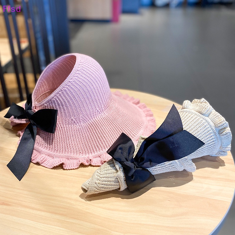 {Ffsd} Mũ Cói Rộng Vành Hở Chóp Thoáng Khí Đính Nơ Có Thể Gập Lại Cho Nữ Đi Biển Du Lịch Ngoài Trời Bán Chạy