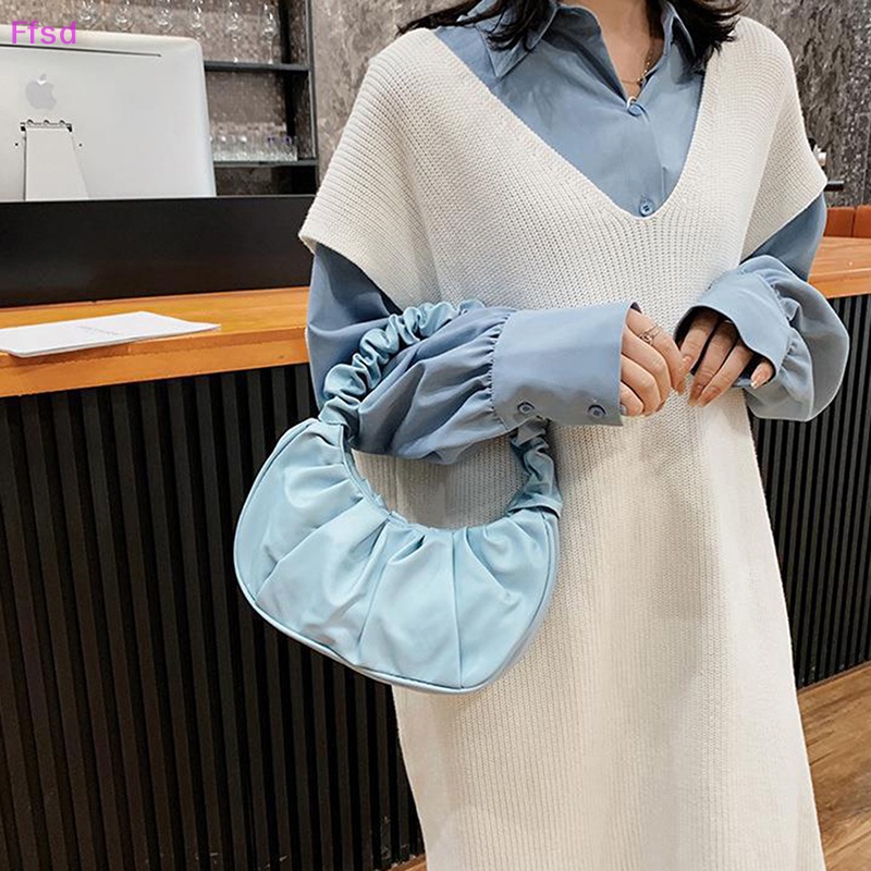 {Ffsd} Túi Xách Da PU Xếp Ly Tay Cầm Hình Đám Mây Mặc Hàng Ngày Mùa Hè Thu * Bán Chạy Cho Nữ