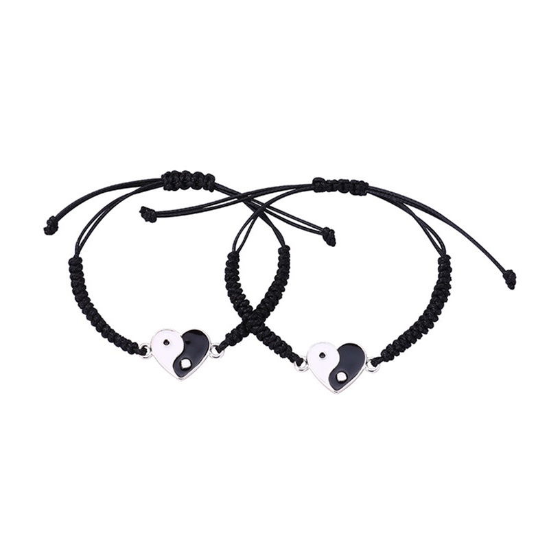 Ygt Set 2 Vòng Tay Dây Bện Mặt Hình Thái Cực Quyền Phong Cách Trung Hoa Cho Cặp Đôi