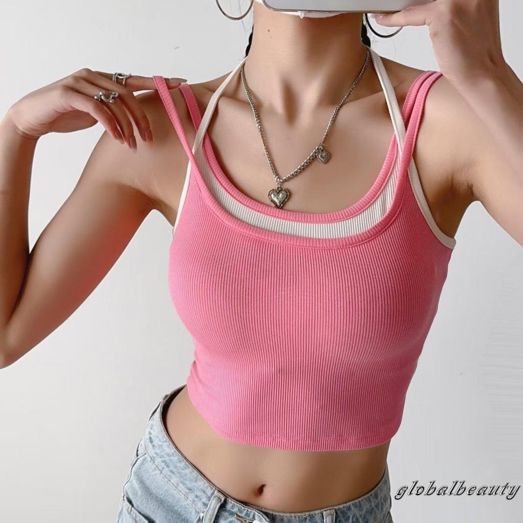 Áo Không Tay Cổ Yếm Màu Sắc Tương Phản Thời Trang Mùa Hè Cho Nữ