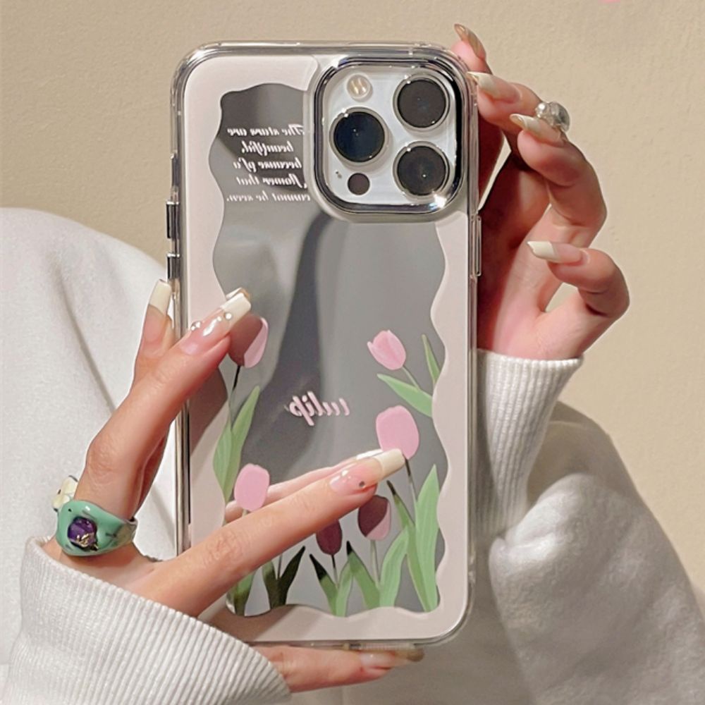 Ốp Điện Thoại Mềm Chống Bụi Bẩn Họa Tiết Hoa Tulip Gắn Gương Cho IPhone 14 13 12 11 Pro Max XS XR