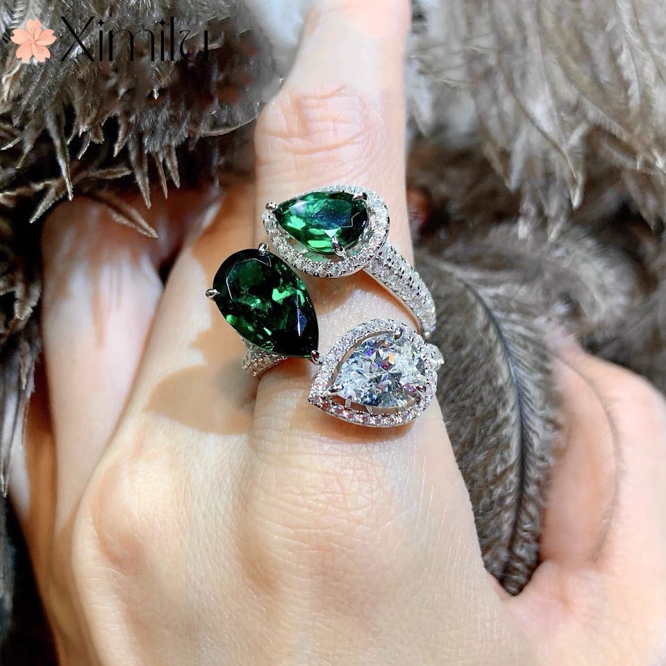 ♥ Chính Hãng Nhẫn Malachite Xanh Lá Sáng Cao Cấp Dạng Hở Đính Kim Cương Zircon Xanh Lá Có Thể Điều Chỉnh