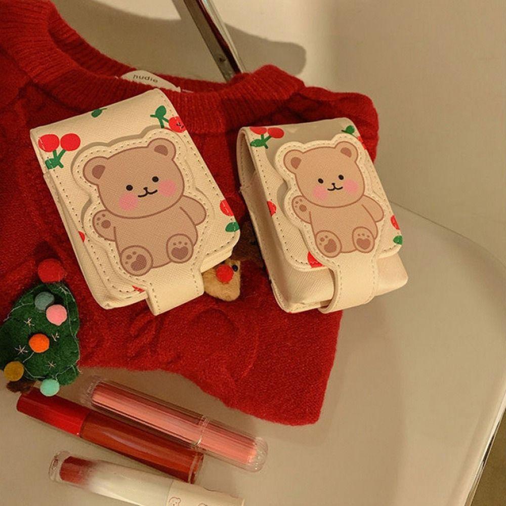 ANEMONE Túi Đựng Mỹ Phẩm Mini Bằng Da Pu Có Gương Hình Gấu Dễ Thương