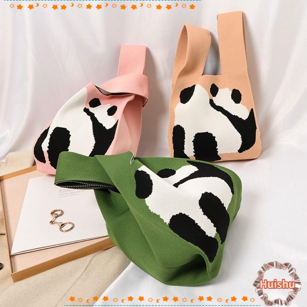 HS Túi Xách Đan Len Mini Hình Gấu Trúc Dễ Thương Cho Nữ