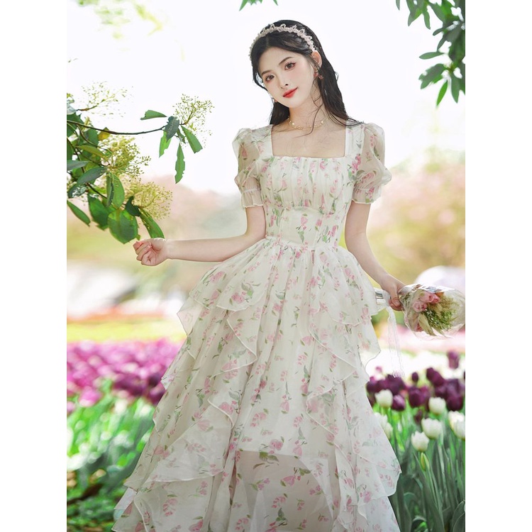 Đầm Voan Trắng In Hoa Thời Trang Mùa Hè Pháp Mới