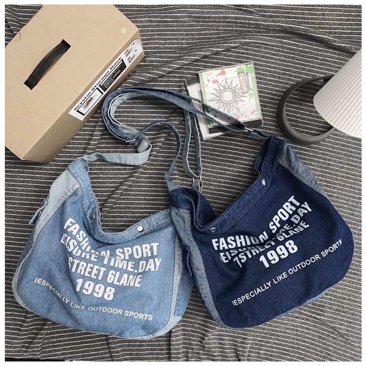 Túi Đeo Chéo Vải Denim Kích Thước Lớn Phong Cách Thời Trang Đường Phố Mới Cho Nam Và Nữ