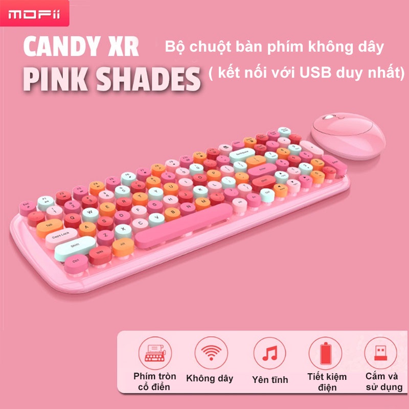 Bộ Bàn Phím Chuột Không Dây Mofii Candy XR Giả Cơ 5 Màu Sắc