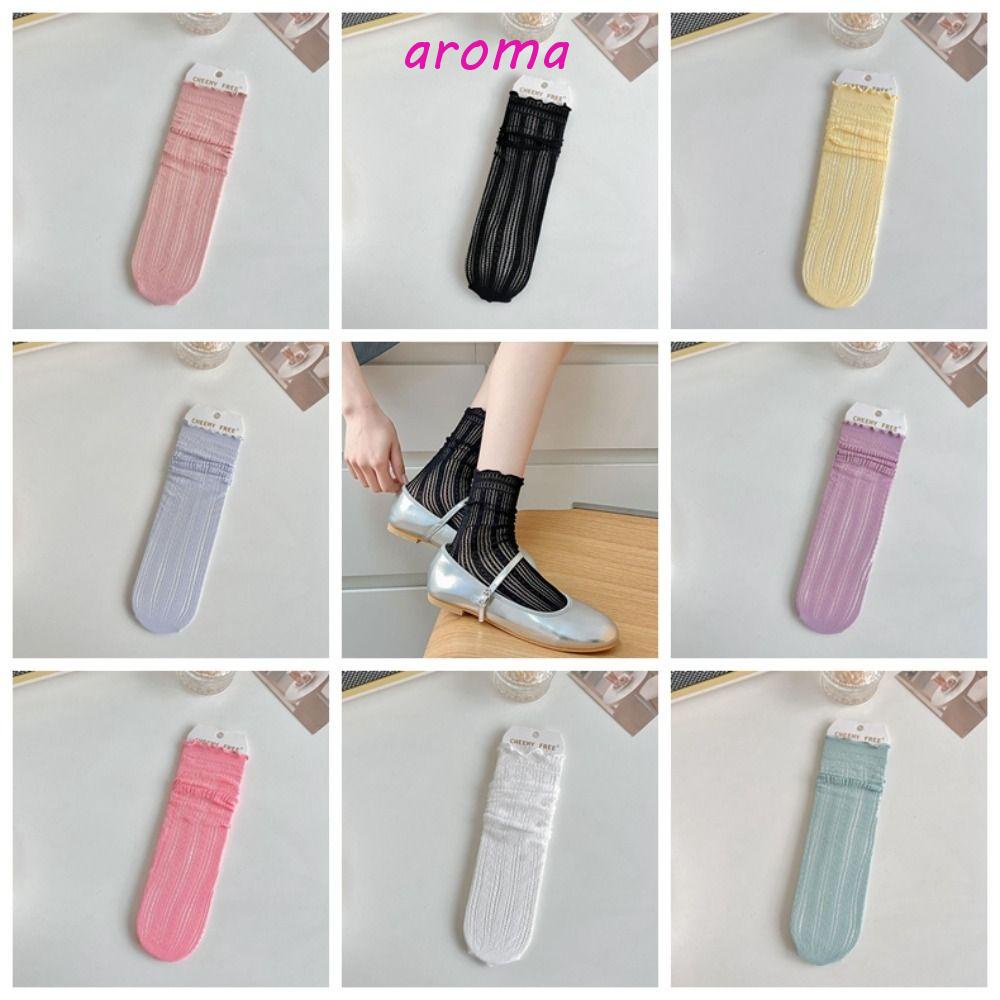 AROMA Vớ Ren Rỗng Mỏng Dáng Rộng Màu Kẹo Ngọt Dễ Thương Thấm Hút Mồ Hôi Thời Trang Xuân Hè Cho Nữ