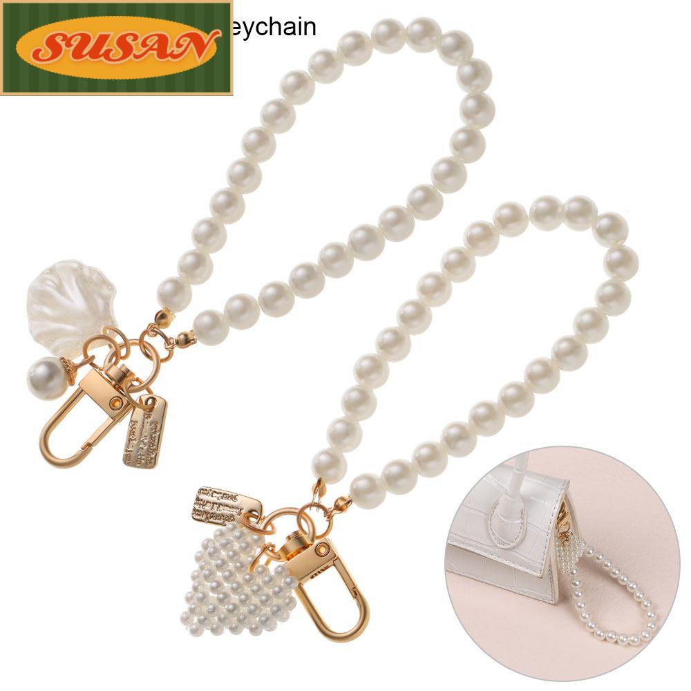 SUSANS Dây Đeo Điện Thoại Đính Ngọc Trai Nhân Tạo Kèm Móc Khóa Xinh Xắn Cho Nữ