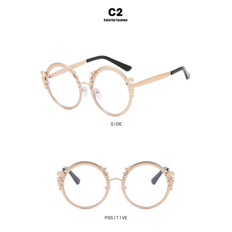 Kính Mát Gọng Kim Loại Tròn Chống Bức Xạ Thời Trang Cho Nữ