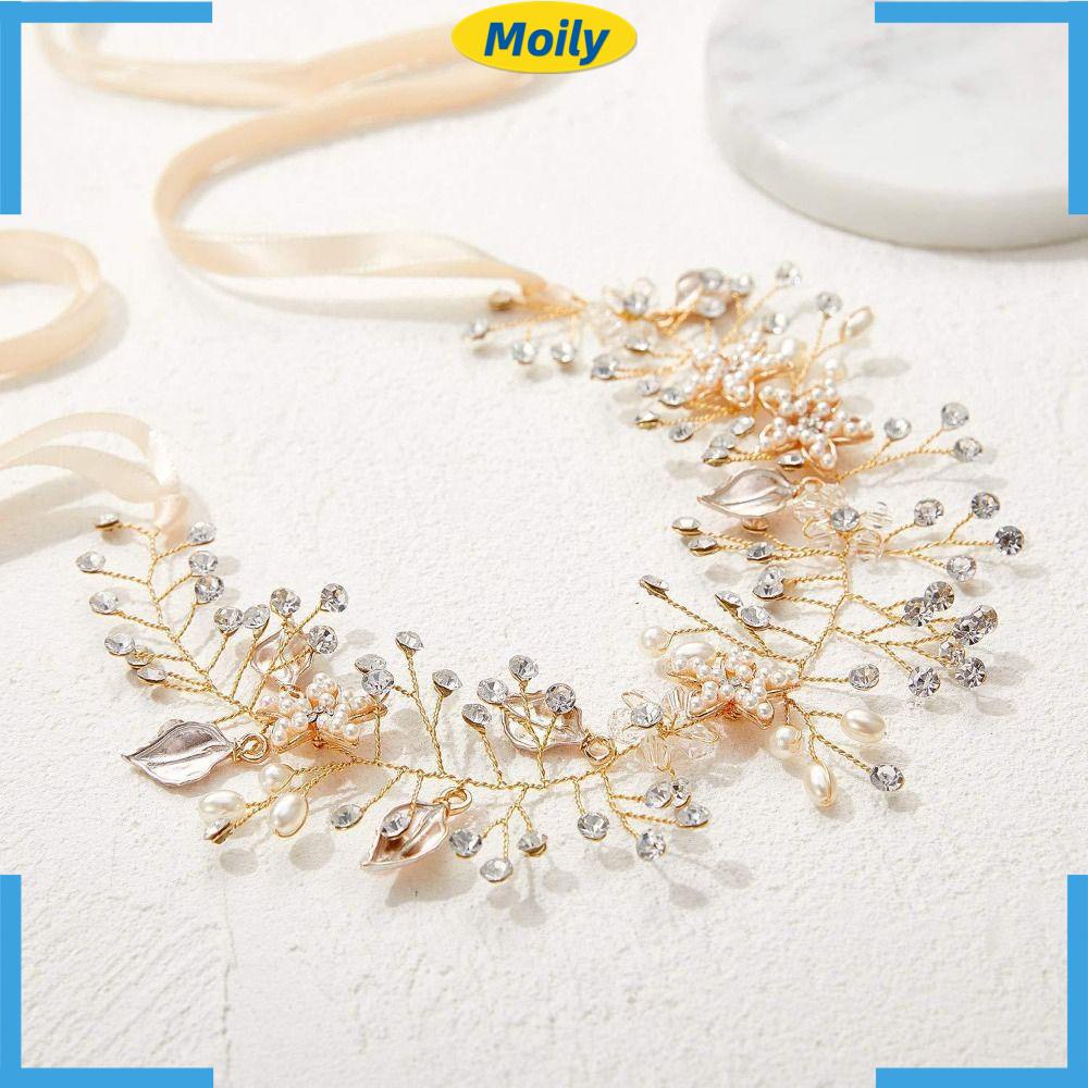 MOILYVN Băng Đô Cài Tóc Đính Đá Hình Hoa Lá Dành Cho Cô Dâu