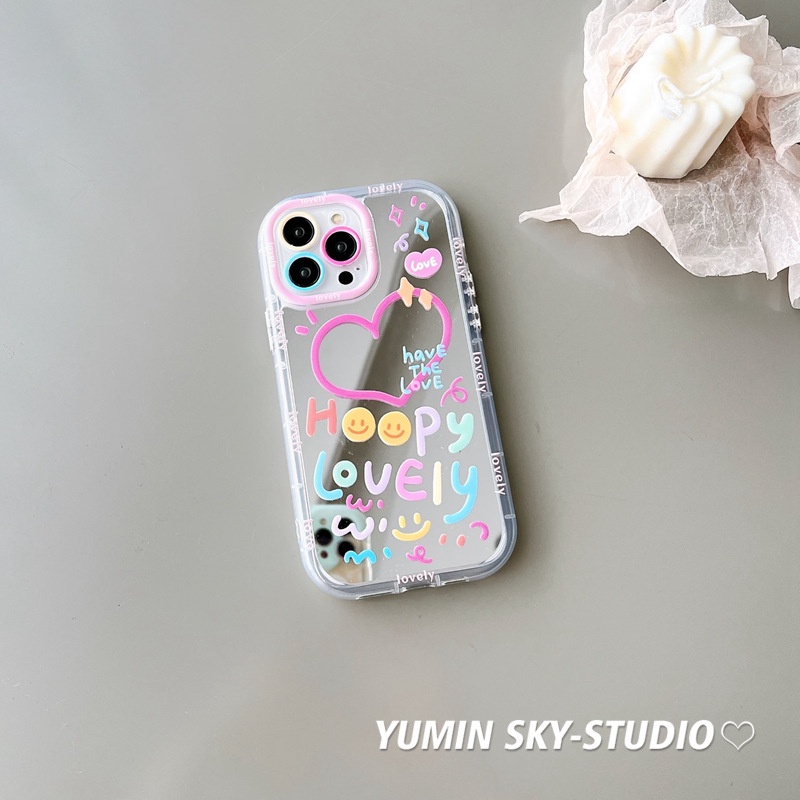 Ốp Điện Thoại Họa Tiết Hoạt Hình Trái Tim Graffiti Tráng Gương Chống Rơi Cho Iphone 14promax 13 11 14pro 13pro 14