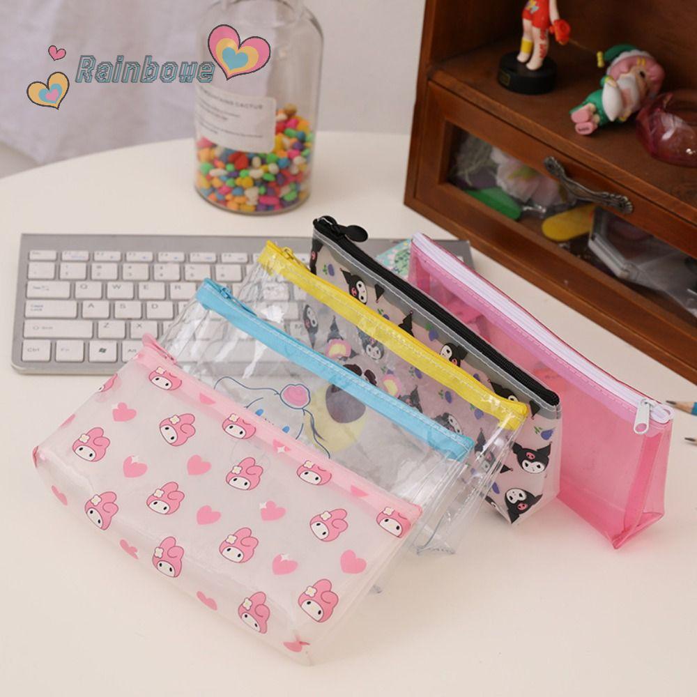 RAINBOW Túi Đựng Bút Trong Suốt Có Khóa Kéo In Hình Kuromi / Melody / Cinnamoroll Dễ Thương Cho Học Sinh
