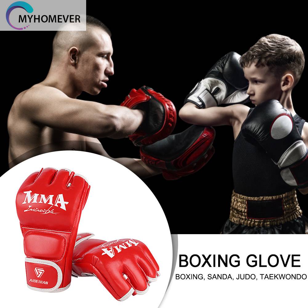 Găng Tay Hở Ngón Bằng Da PU Thoáng Khí Để Tập Boxing Tiện Dụng