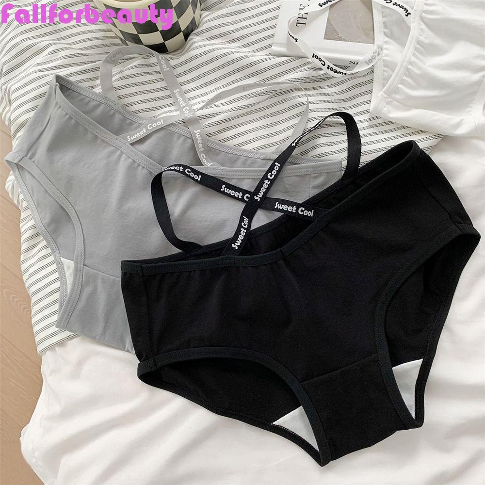 FALLFORBEAUTY Quần Lót Cotton Lưng Vừa Thời Trang Đơn Giản Đáng Yêu Cho Nữ