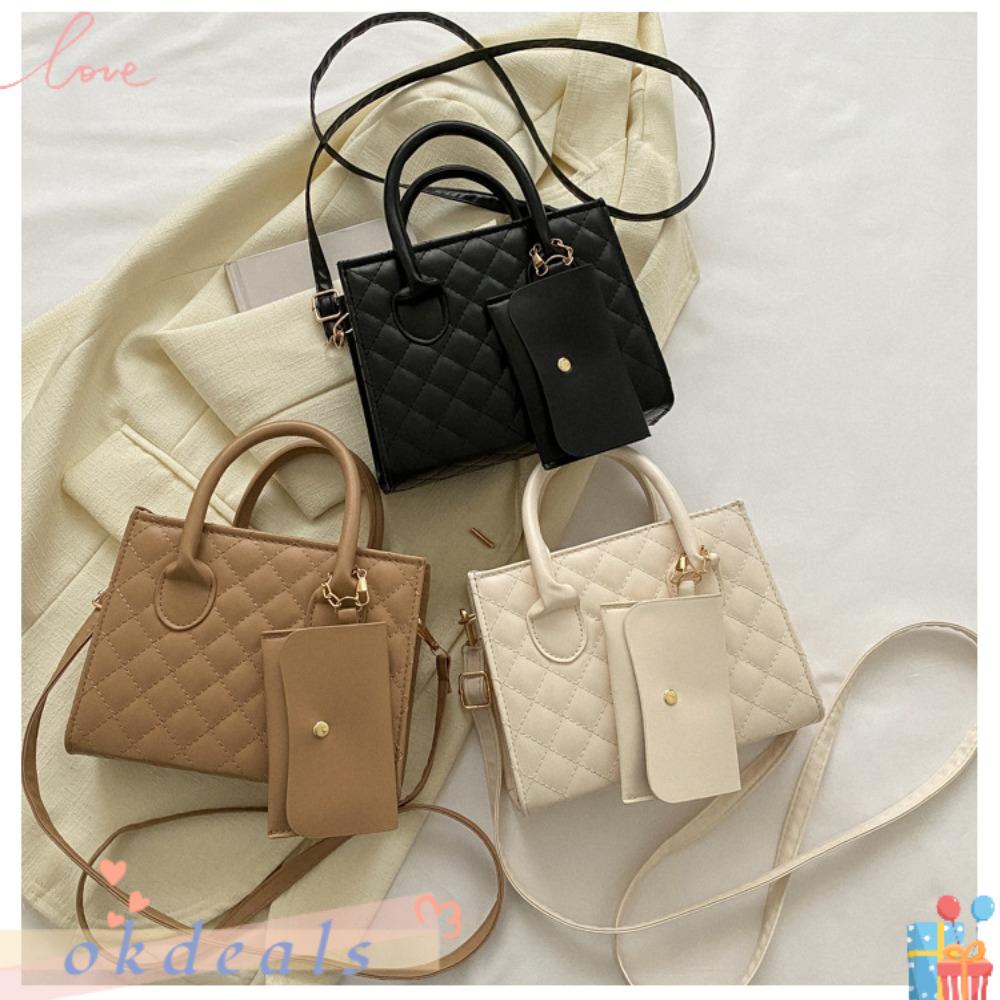 OKDEALS Túi Đeo Chéo Da PU Dáng Vuông Nhỏ Màu Trơn Họa Tiết Kẻ Sọc Đơn Giản Thời Trang Cho Nữ