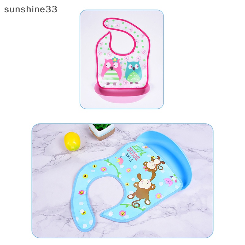 Yếm Ăn Tay Dài Chống Nước In Họa Tiết Hoạt Hình Cho Bé