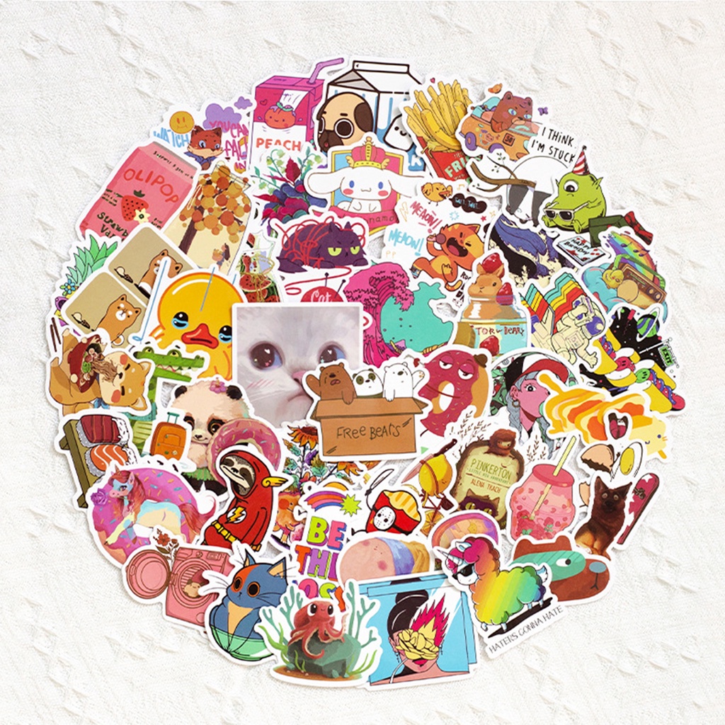 Set 50 Miếng Dán Hoạt Hình Tự Dính Trang Trí Vali / Guitar / Notebook DIY