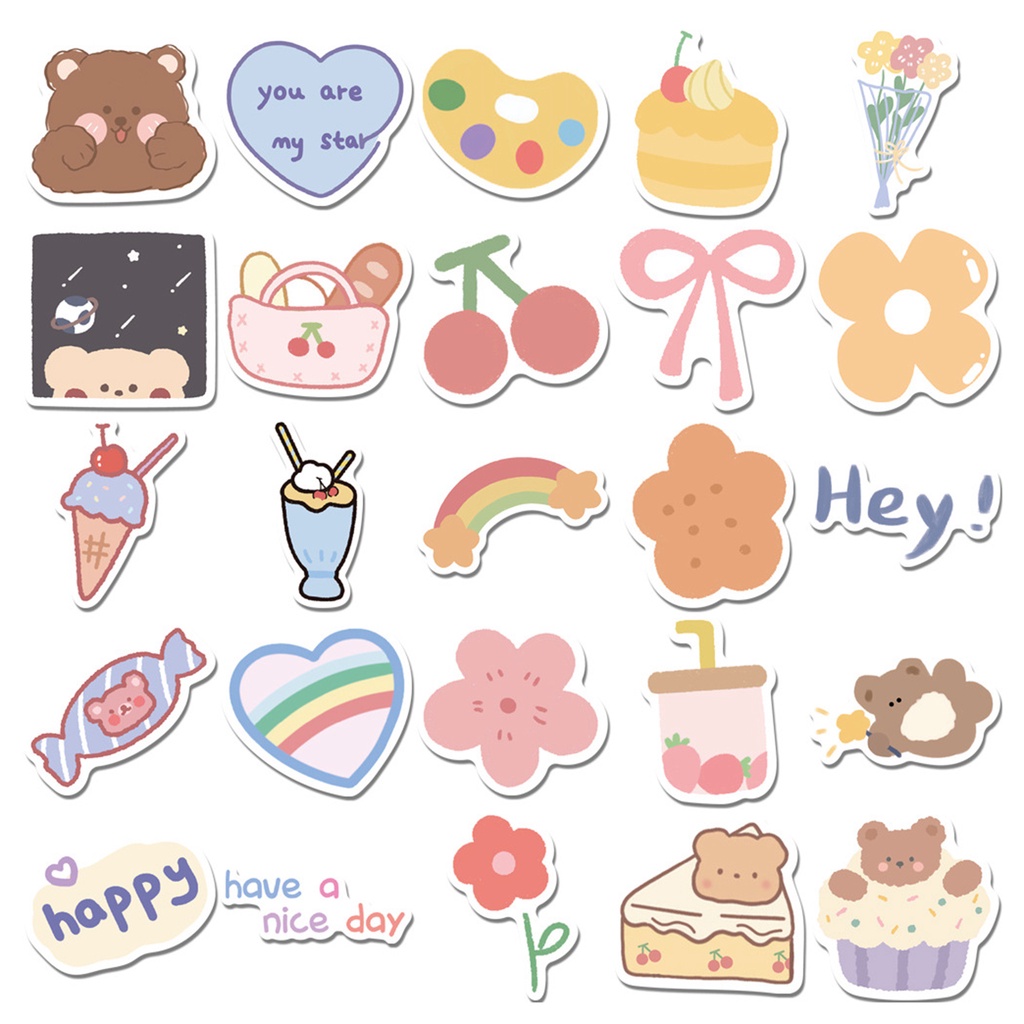 Set 102 Miếng Dán Chống Nước Tự Dính Hình Gấu Dễ Thương Trang Trí Vali Điện Thoại