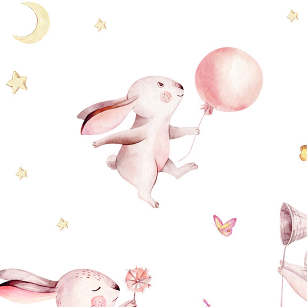 Bộ 2 Miếng Dán Tường Trang Trí Hình Thỏ Dễ Thương Bằng PVC Tự Dính Chống Nước 30x90cm