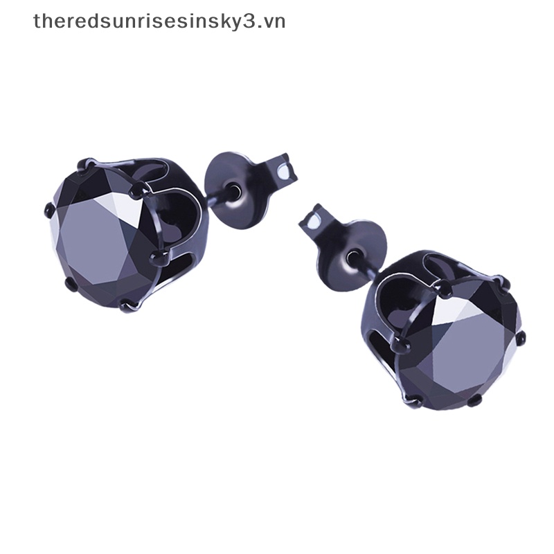 6 Đôi Bông Tai Hình Khối Tròn Bằng Thép Không Gỉ Màu Đen Thời Trang Cho Nam Và Nữ 3mm-8mm