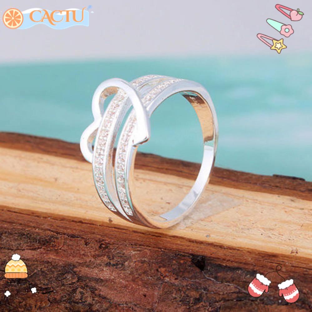 CACTU Nhẫn Mặt Trái Tim Đính Đá Pha Lê Nhã Nhặn