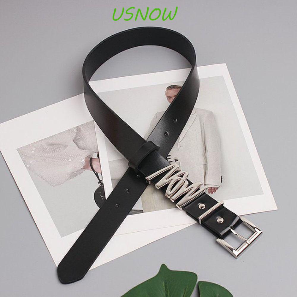 USNOW Thắt Lưng Khóa Hợp Kim In Chữ Phối Màu Tương Phản Chất Lượng Cao Cho Nam Và Nữ
