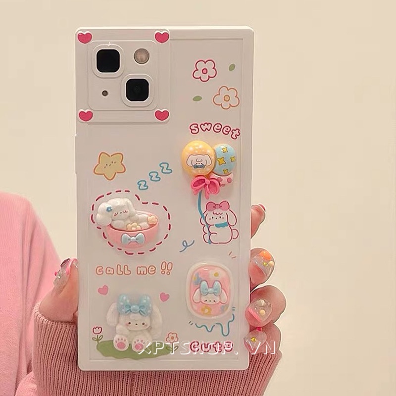 Ốp Điện Thoại Dẻo Hình Vuông Họa Tiết Chú Chó & Hoa Xinh Xắn Cho iPhone 14 13 12 11 Pro Max XR IX