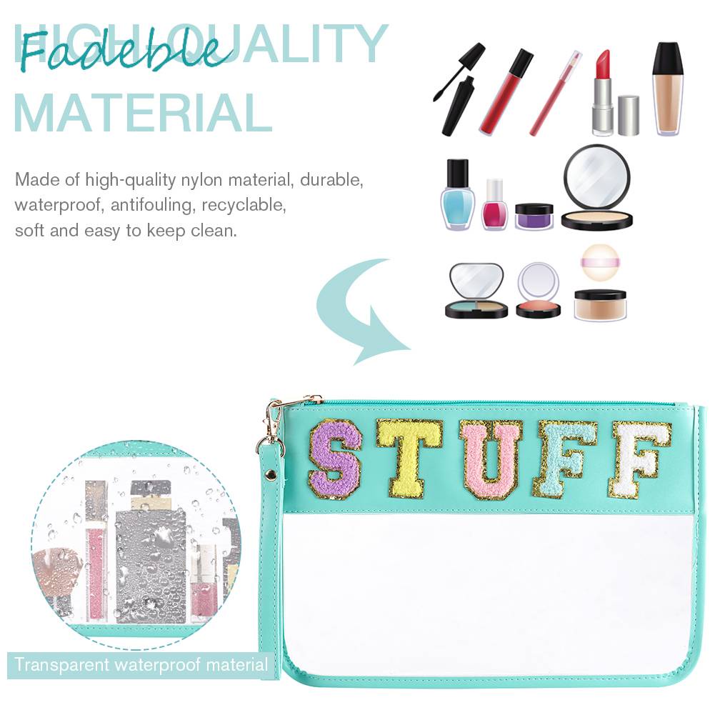 Túi Đựng Mỹ Phẩm Bằng PVC Chenille Trong Suốt In Chữ Có Khóa Kéo Tiện Dụng Mang Theo Du Lịch