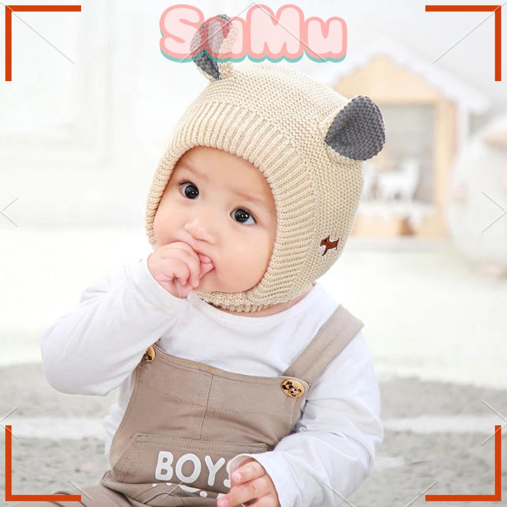 SUMU Mũ Len Beanie Đính Tai Thỏ Dễ Thương Cho Bé 1-3 Tuổi