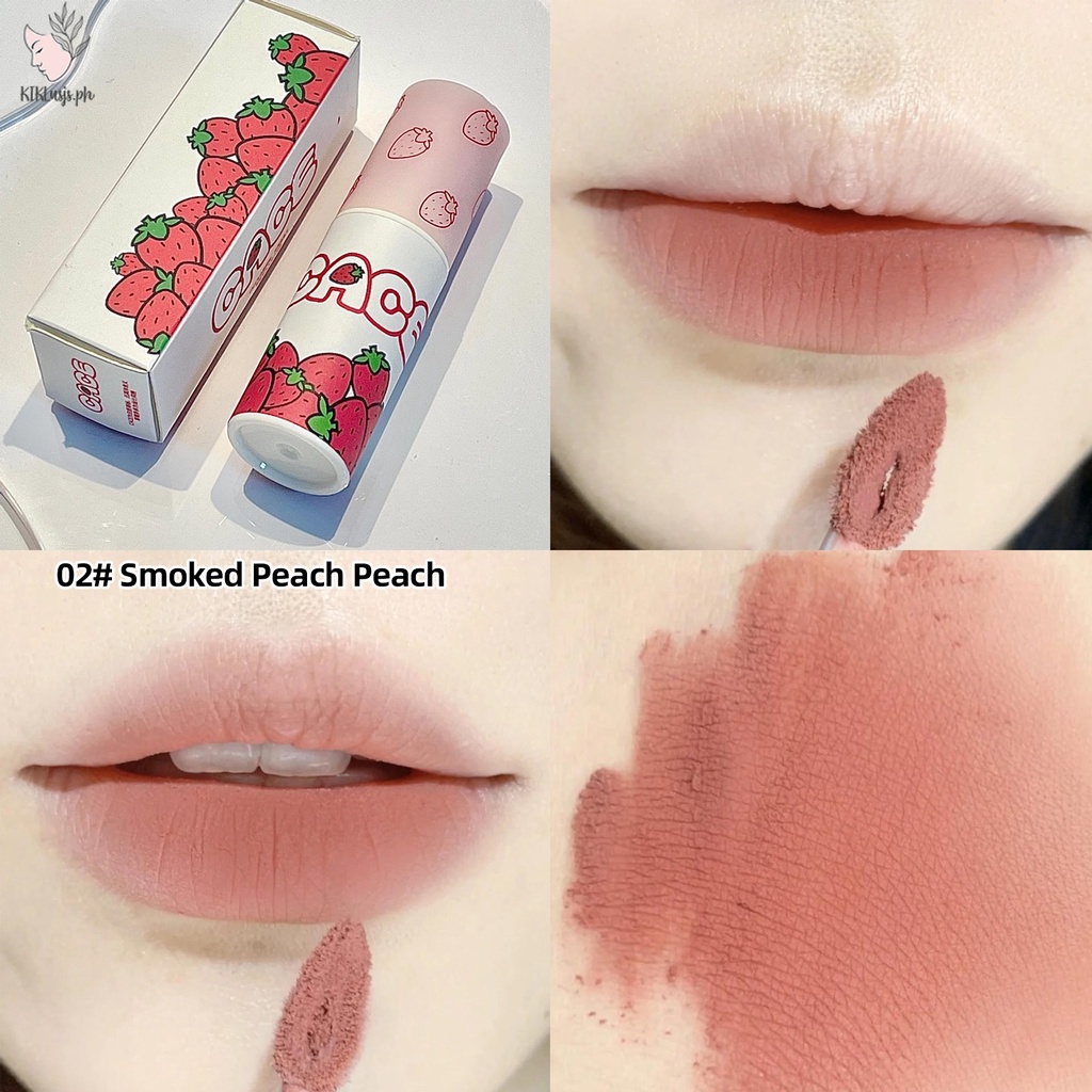 Son Môi Màu Đỏ Dâu Tây Bùn Đất Sét Mịn Màng Trang Điểm Chống Nước Lâu Trôi