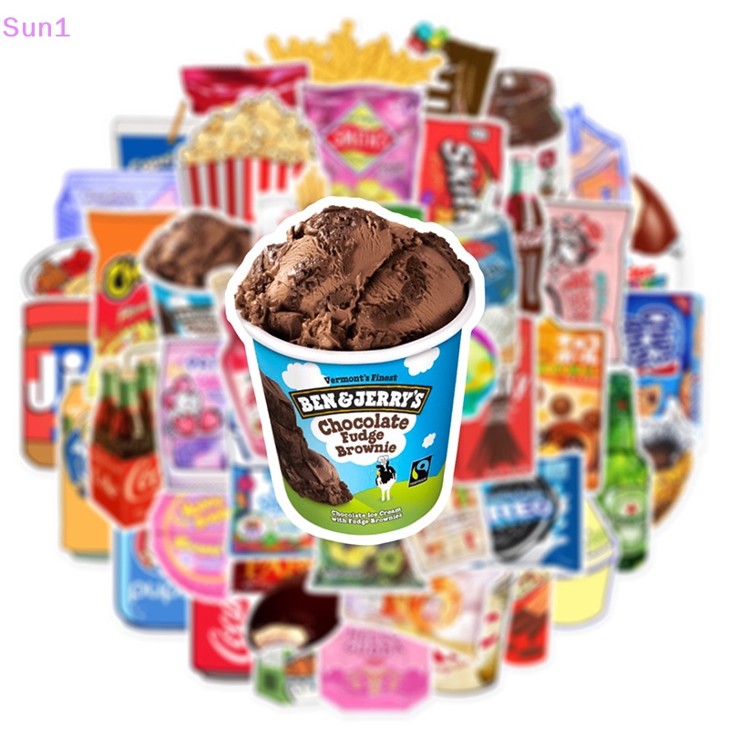 Sun1 &gt; 50 Nhãn Dán Trang Trí Xe Hơi / Xe Máy / Điện Thoại Chống Nước Họa Tiết Thức Ăn / Sữa Dễ Thương Cho Bé