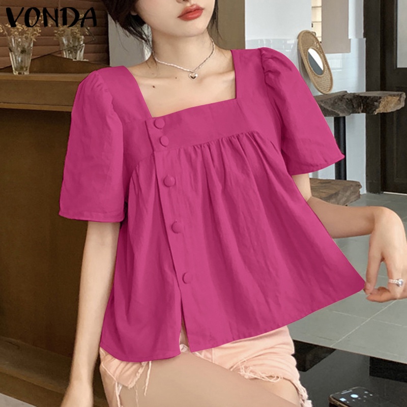 Áo Sơ Mi Tay Ngắn Cổ Vuông Màu Trơn Phong Cách Hàn Quốc Dành Cho Nữ