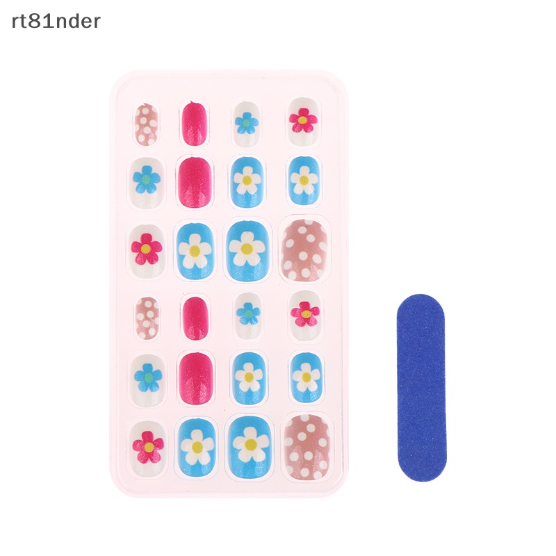Rt Bộ 24 Móng Tay Giả Dạng Nhấn Họa Tiết Hoạt Hình Nhiều Màu Sắc Trang Trí Lễ Hội Cho Bé Gái