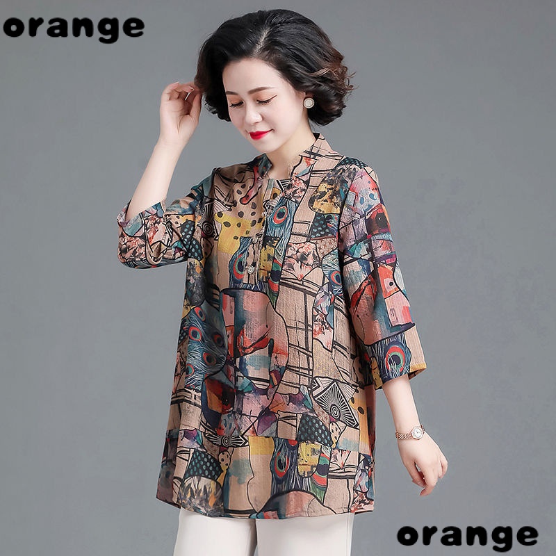 Áo Sơ Mi Tay Lửng Dáng Rộng Phong Cách Phương Tây Thời Trang Mùa Hè Cho Nữ Trung Niên