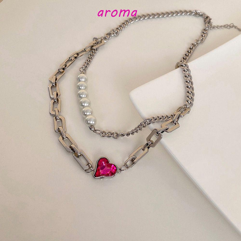 AROMA Vòng cổ Hai Lớp Mặt Trái Tim Dễ Thương Thời Trang Thu Đông