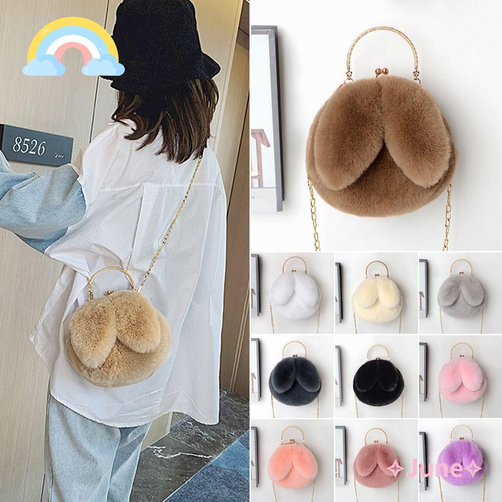 JUNE Túi Đeo Vai Hình Tai Thỏ Bằng Lông Nhung Dễ Thương Xinh Xắn