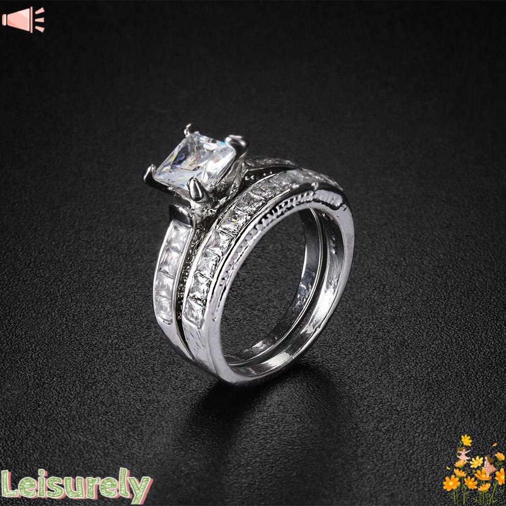 LEILY Bộ Nhẫn Cưới 2 Trong 1 Phong Cách Cổ Điển Cho Nữ