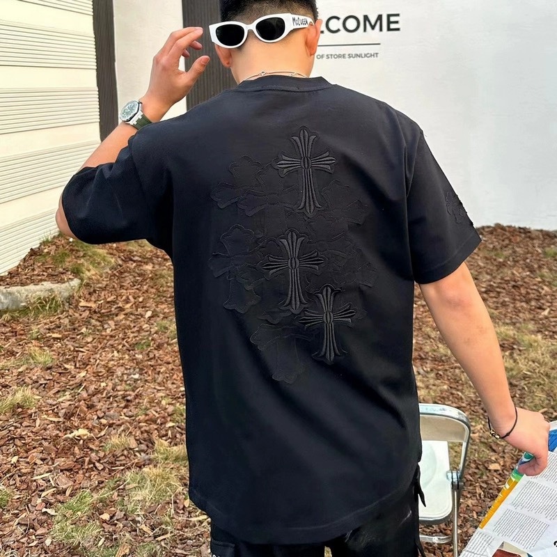 Chrome- Áo Thun Tay Ngắn Chồng Chéo Hạng Nặng Thêu Trái Tim S88-Mới