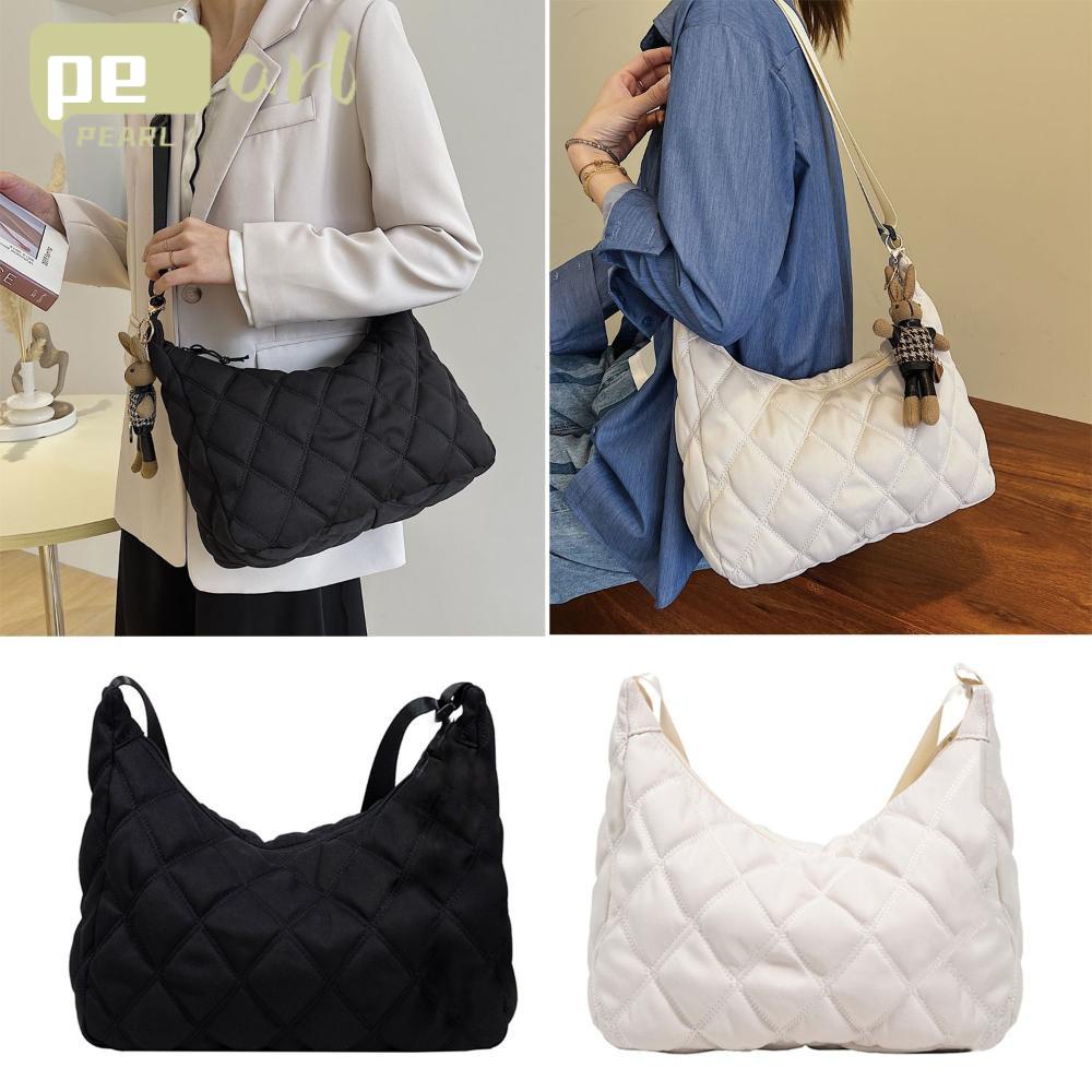 PEARLVN Túi Xách Đeo Vai Vải Cotton Gọn Nhẹ Họa Tiết Kẻ Sọc Thiết Kế Ấm Áp