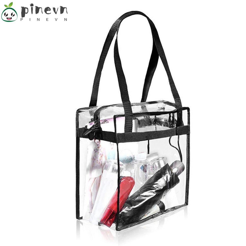 PINEVN Túi Tote Đeo Vai / Xách Tay Bằng PVC Trong Suốt Cỡ Lớn Chống Thấm Nước Cài Khóa Kéo Thời Trang Cho Nữ