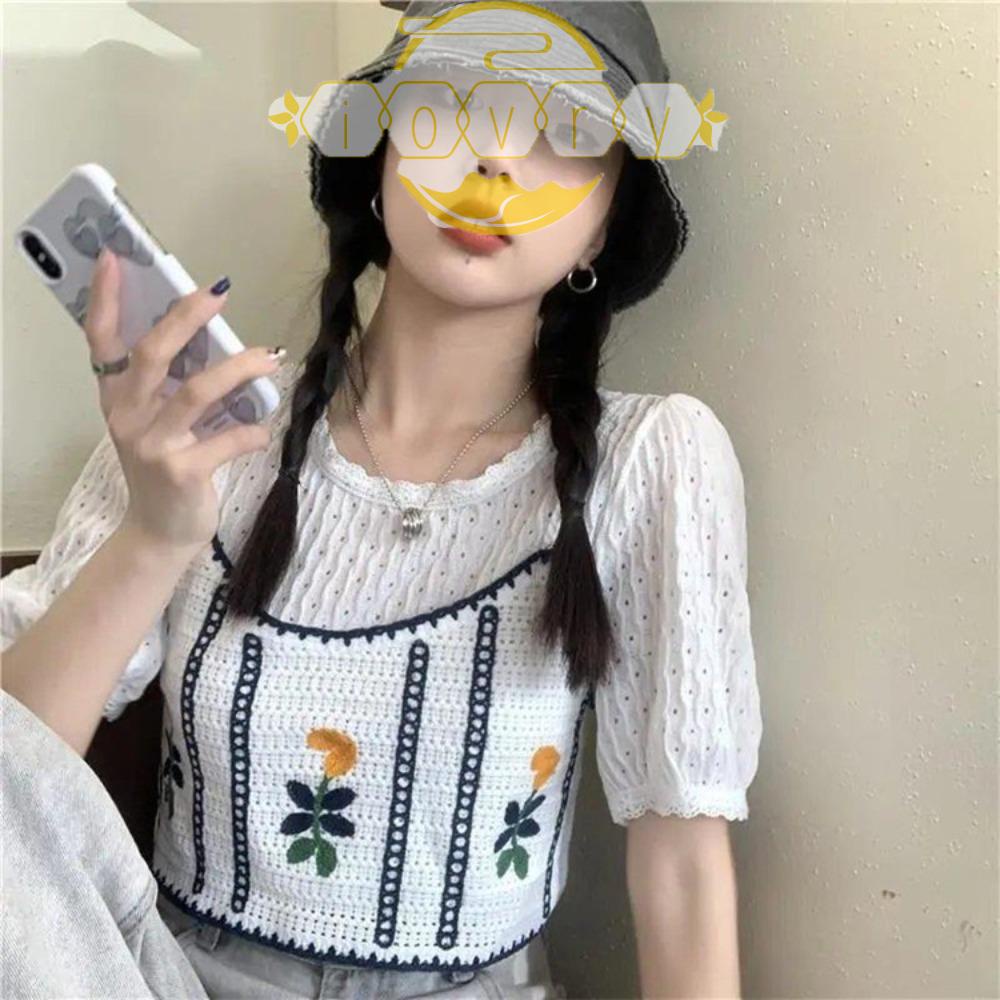 IVORY Áo Lửng Không Tay Cổ V Họa Tiết Thêu Thời Trang Cho Nữ