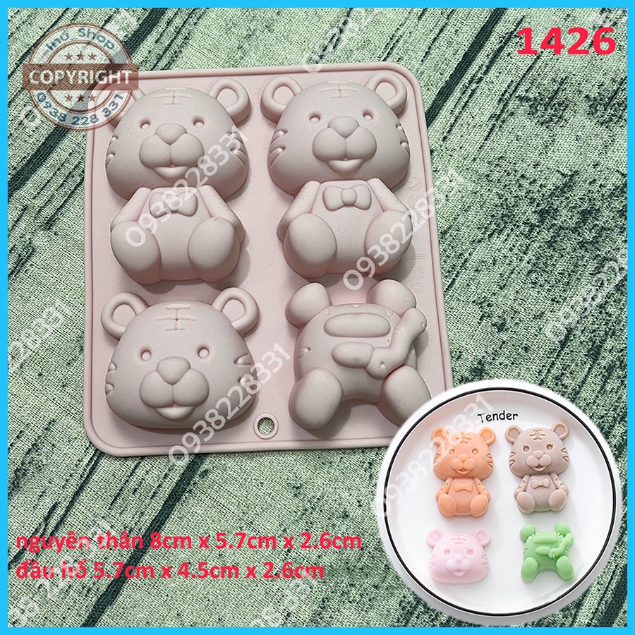 HCM - Khuôn silicon mẫu thú hoạt hình hổ gấu thỏ nướng bánh, đổ tượng thạch cao tô màu, làm rau câu pudding
