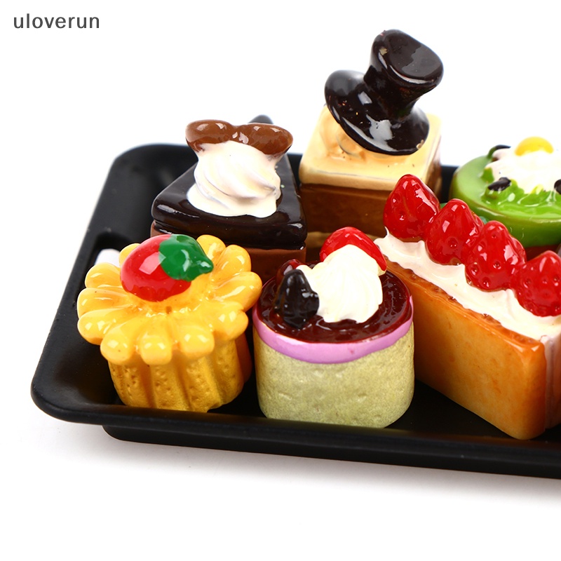 Uloverun Set 8 Bánh Kem Tỉ Lệ 1 / 12 + 1tray Trang Trí Nhà Búp Bê